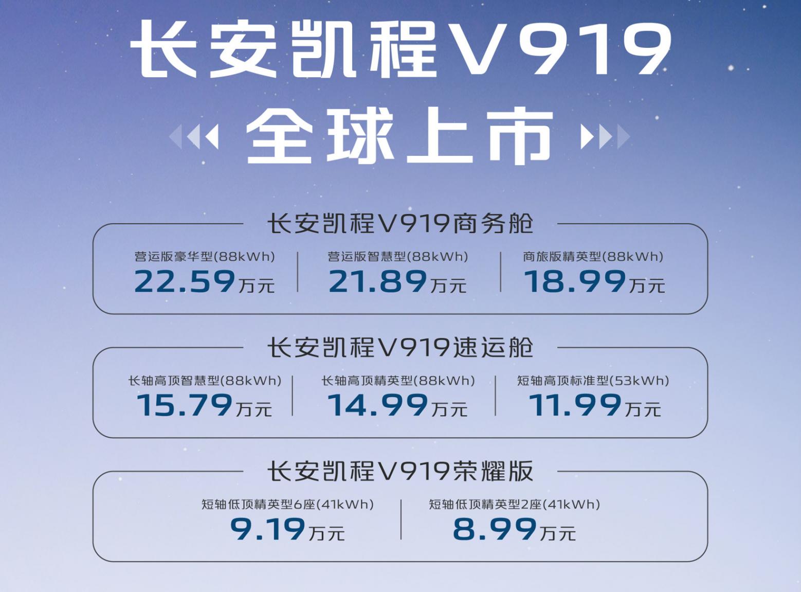 售价8.99 万 - 22.59万 长安凯程V919正式上市